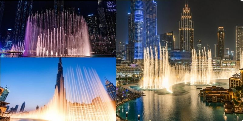 Dubai Fountain trình diễn nhạc nước về đêm 