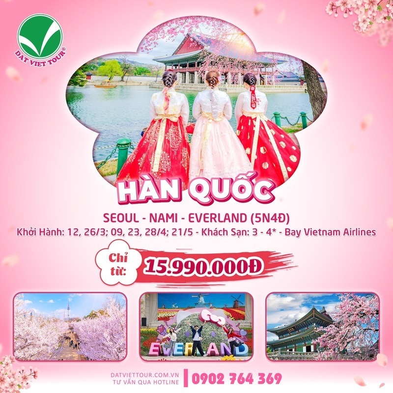 Tour Hàn Quốc 5 ngày 4 đêm: Seoul - Nami - Everland