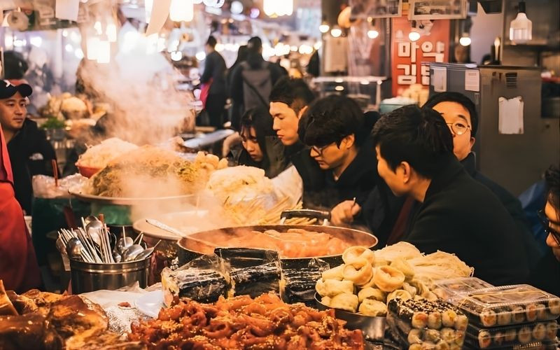 Thưởng thức ẩm thực đường phố nóng hổi tại Myeongdong Thưởng thức ẩm thực đường phố nóng hổi tại Myeongdong