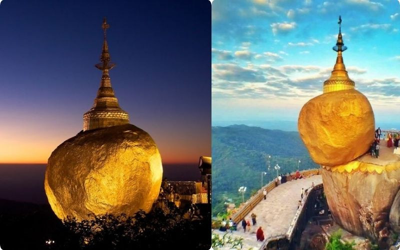 Chùa hòn đá vàng Kyaikhtiyo  một trong những biểu tượng tâm linh nổi tiếng ở Myanmar