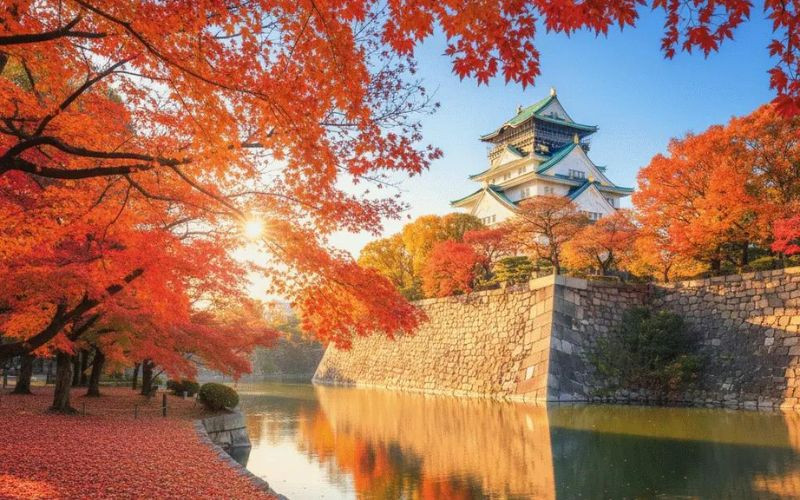 Osaka Castle nổi bật giữa sắc thu rực rỡ
