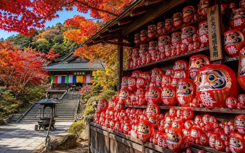 Sắc thu Nhật Bản hòa cùng Daruma may mắn