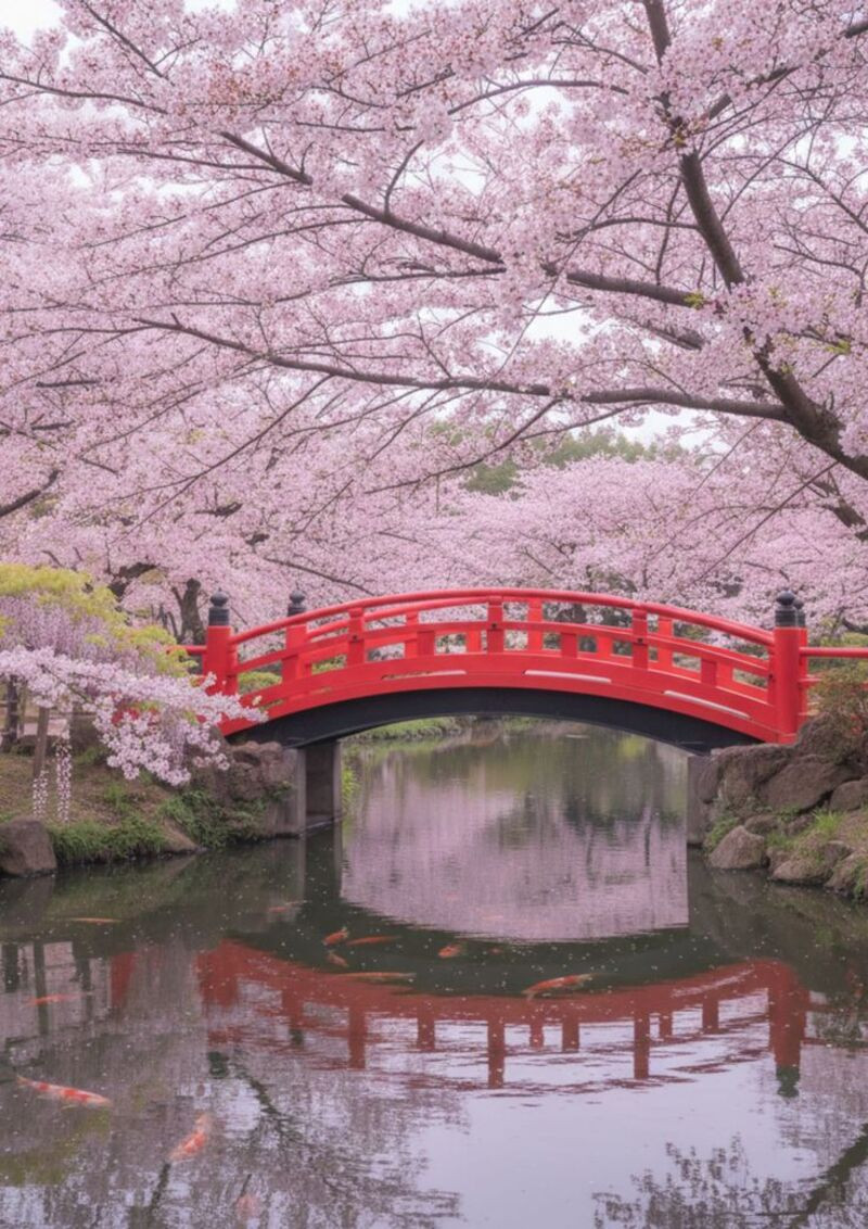 Hoa đào mềm mại ôm lấy cầu Tobu trữ tình