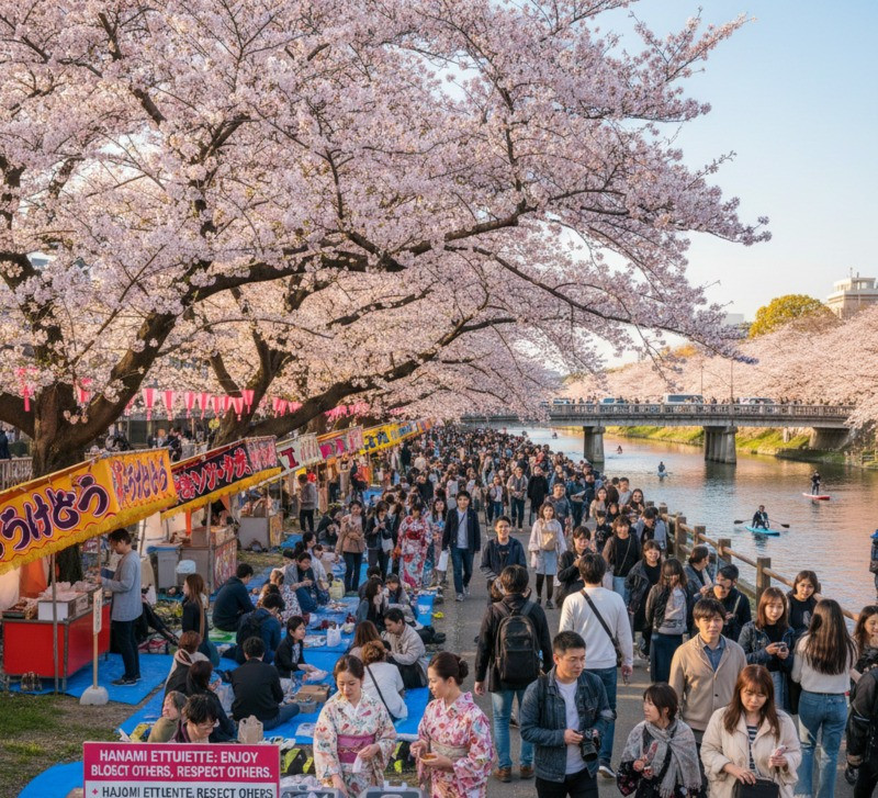 Khung cảnh lễ hội Hanami náo nhiệt