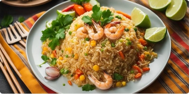 Khao Pad – cơm chiên kiểu Thái kết hợp cùng tôm, trứng và rau củ