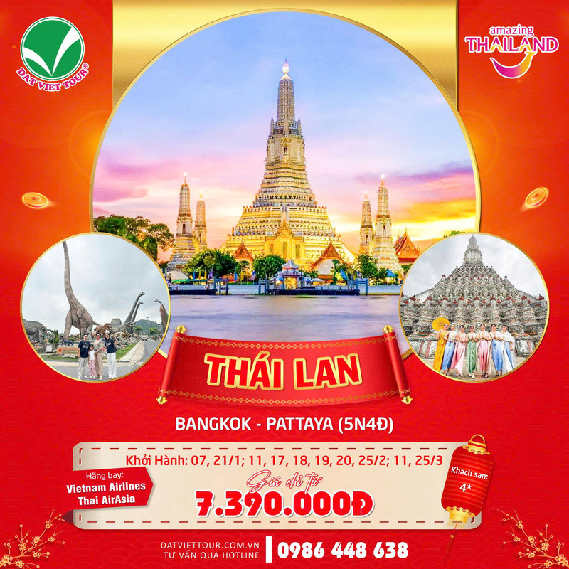 Tour Thái Lan: Bangkok - Pattaya 5N4Đ