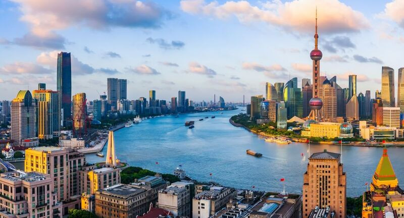 Góc nhìn từ Bến Thượng Hải nhìn ra sông Hoàng Phố từ trên cao