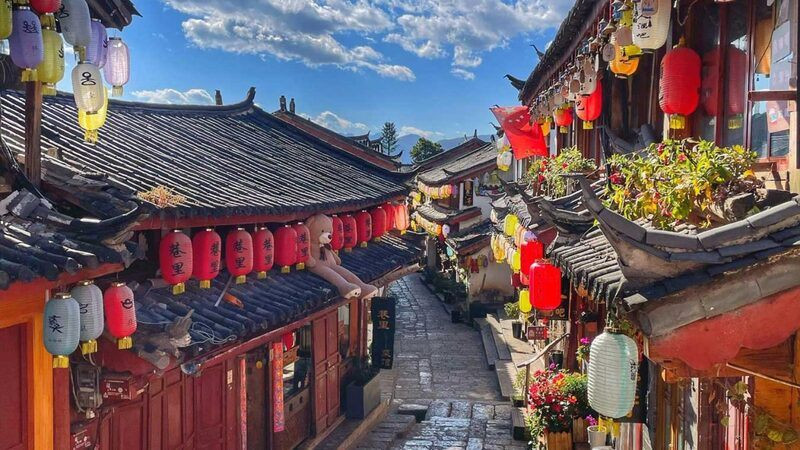 Một góc phố nhỏ của Lệ Giang cổ trấn vào mùa xuân