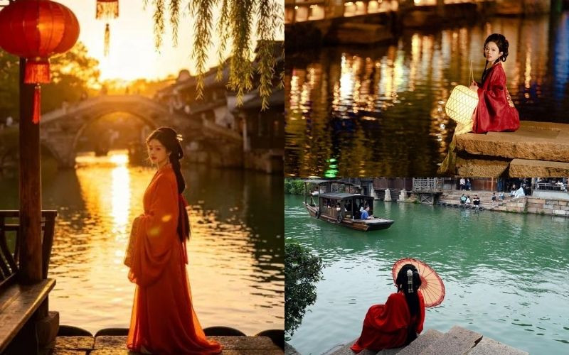 Hán phục màu trầm nổi bật giữa không gian cổ kính Hán phục màu trầm nổi bật giữa không gian cổ kính