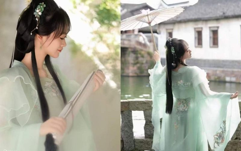 Hán phục và mái nhà cổ tạo nên khung hình đậm chất Giang Nam Hán phục và mái nhà cổ tạo nên khung hình đậm chất Giang Nam