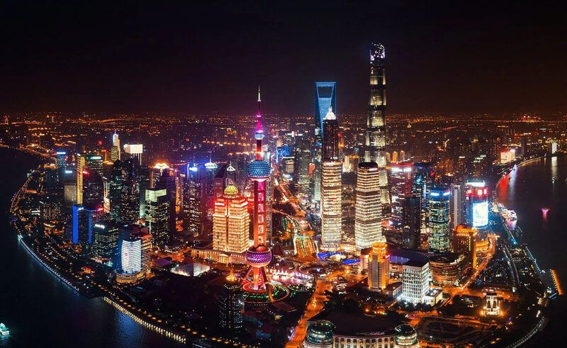 Thượng Hải nhìn từ trên cao về đêm lộng lẫy ánh đèn 