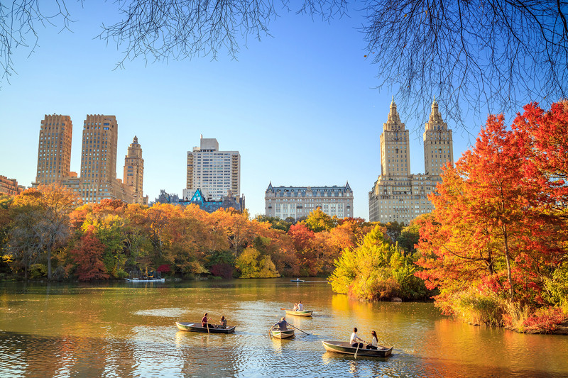 Ngắm mùa thu tại Central Park bên bờ hồ