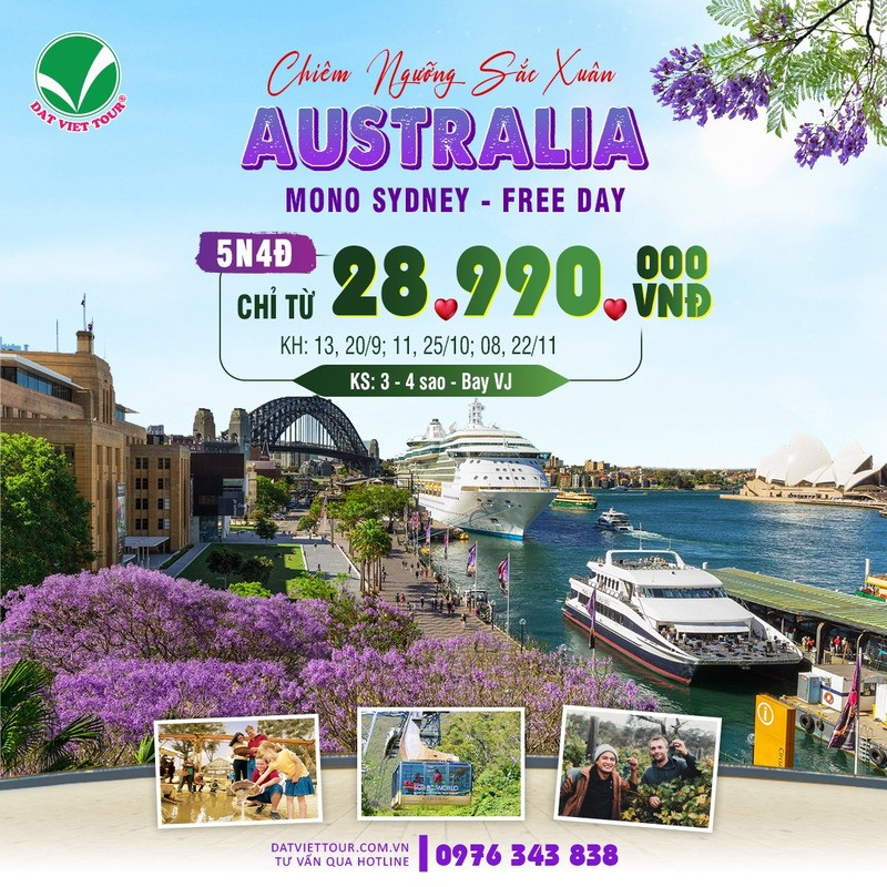 Tour du lịch Úc 5N4Đ: Mono Sydney  Free day  Bay Vietjet 