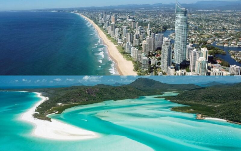 Surfers Paradise và Whitehaven Beach xanh biếc nổi bật 