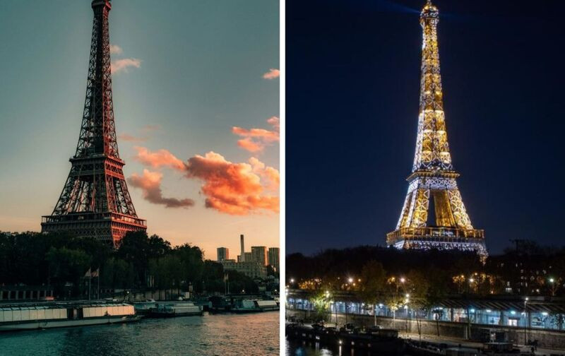 Tháp Eiffel hoàng hôn và buổi tối