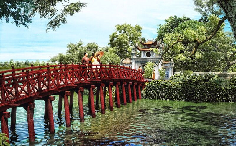 Cầu Thê Húc - lối dẫn vào đền Ngọc Sơn
