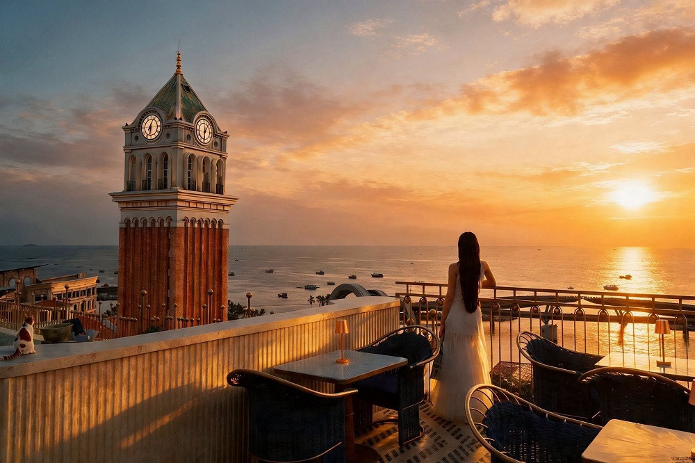 Ngắm hoàng hôn trên sân thượng ở Sunset Town Phú Quốc