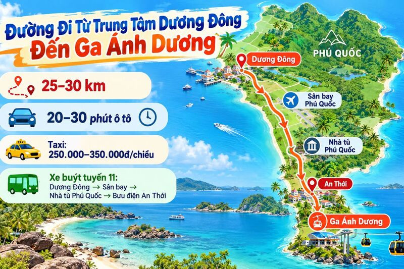 Tuyến đường di chuyển từ Dương Đông đến ga Ánh Dương (Ảnh: Sưu tầm)