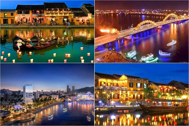 Buổi tối thích hợp ngắm sông Hàn, Cầu Rồng và đèn lồng Hội An Buổi tối thích hợp ngắm sông Hàn, Cầu Rồng và đèn lồng Hội An