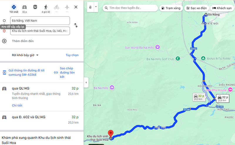 Sơ đồ hướng dẫn đến KDL Suối Hoa Đà Nẵng