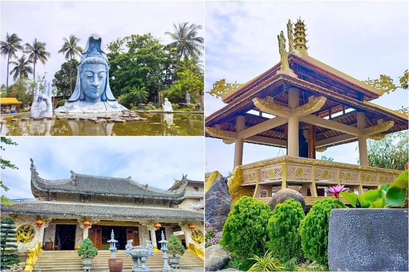 Ngôi chùa ven biển nổi bật với vật liệu san hô và gáo dừa