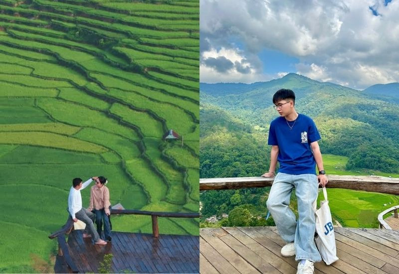 Đồi Tu Rằng có view núi, ruộng bậc thang và biển mây ấn tượng