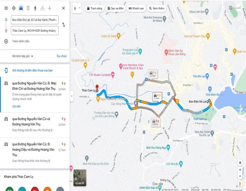 Sử dụng GG Map hướng dẫn đến thác Cam Ly Đà Lạt 