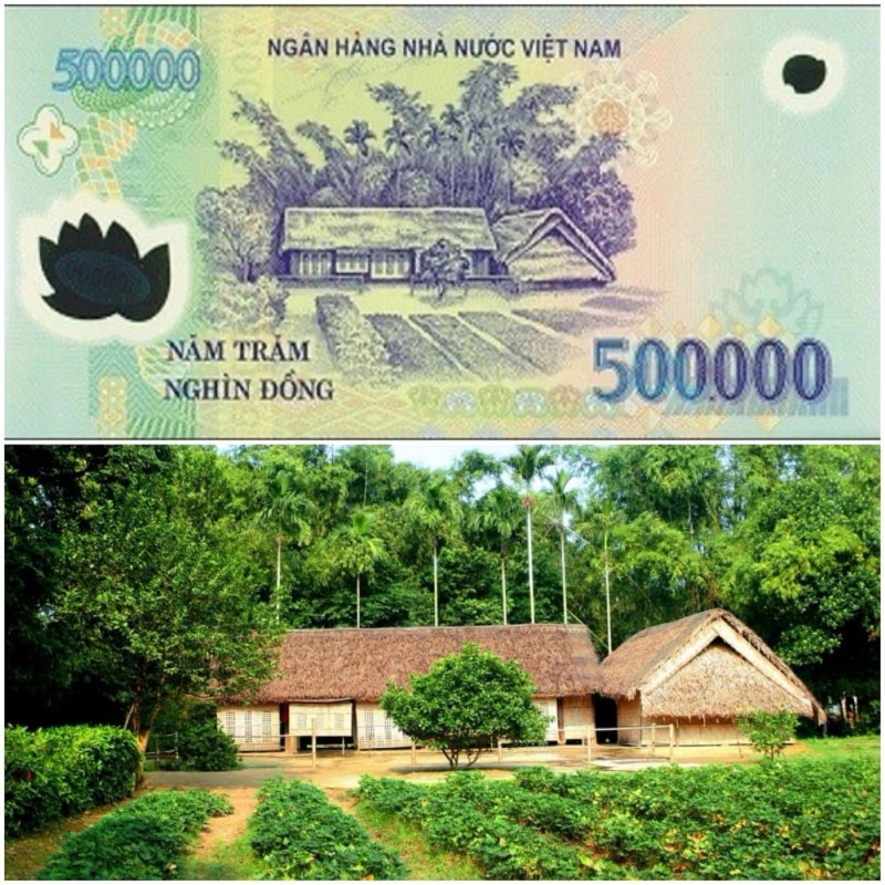 Tờ 500.000 đồng với hình ngôi nhà sàn của Chủ tịch Hồ Chí Minh