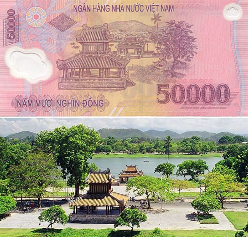 Tờ 50.000 đồng in địa điểm Nghênh Lương Đình - Phu Văn Lâu 