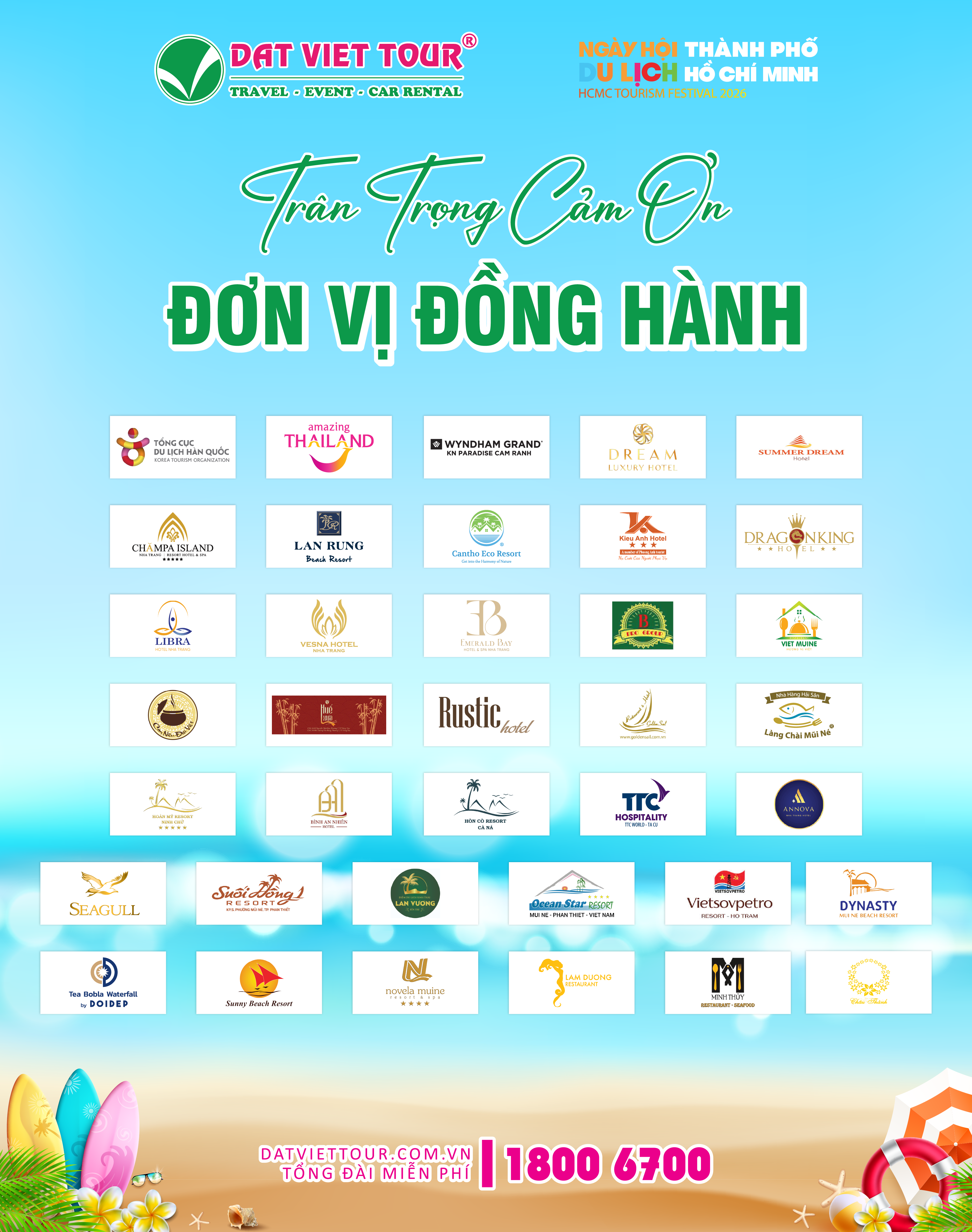 Trân trọng cảm ơn các nhà tài trợ, đối tác đồng hành cùng Đất Việt Tour tại Ngày hội Du lịch TP.HCM 2026