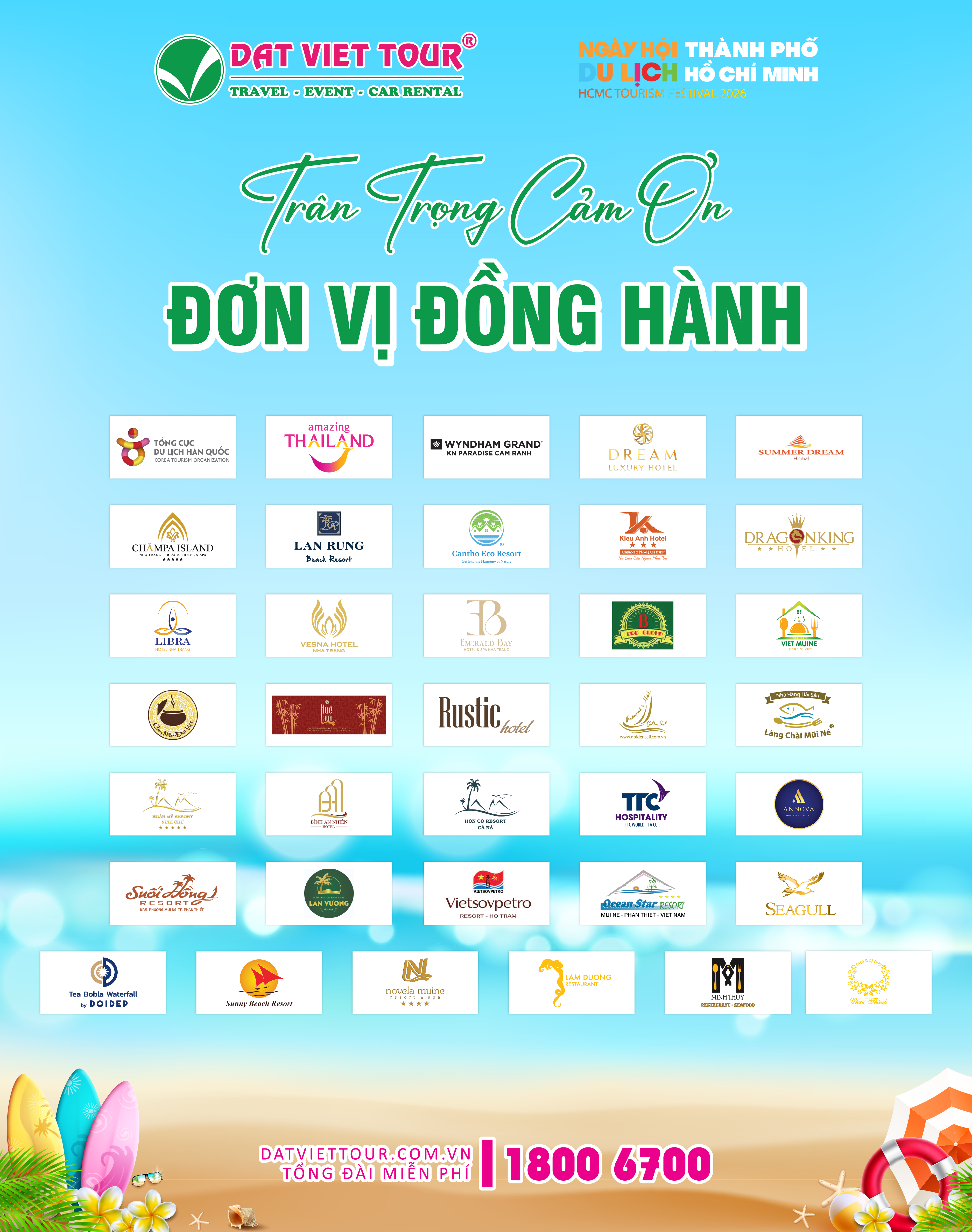 Trân trọng cảm ơn các nhà tài trợ, đối tác đồng hành cùng Đất Việt Tour tại Ngày hội Du lịch TP.HCM 2026