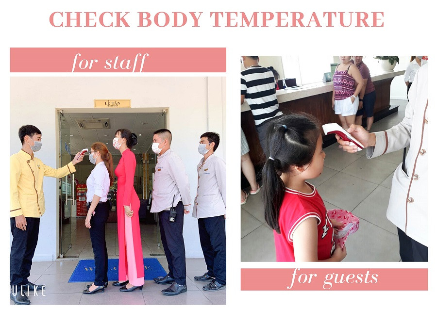 Đất Việt Tour phối hợp cùng các đối tác vì sức khỏe khách hàng - Nhân viên của Sea links City resort check nhiệt độ
