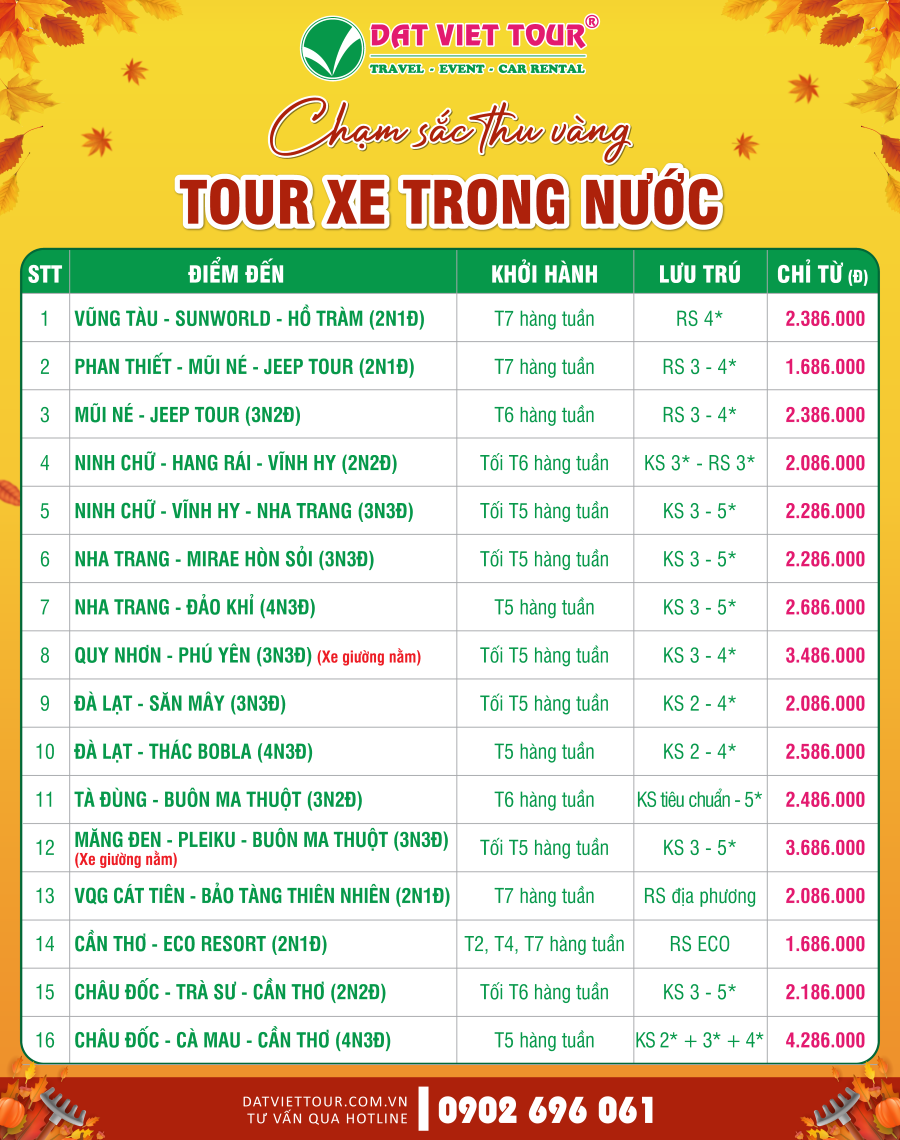Đa dạng hành trình cho tour du lịch mùa thu trong nước 