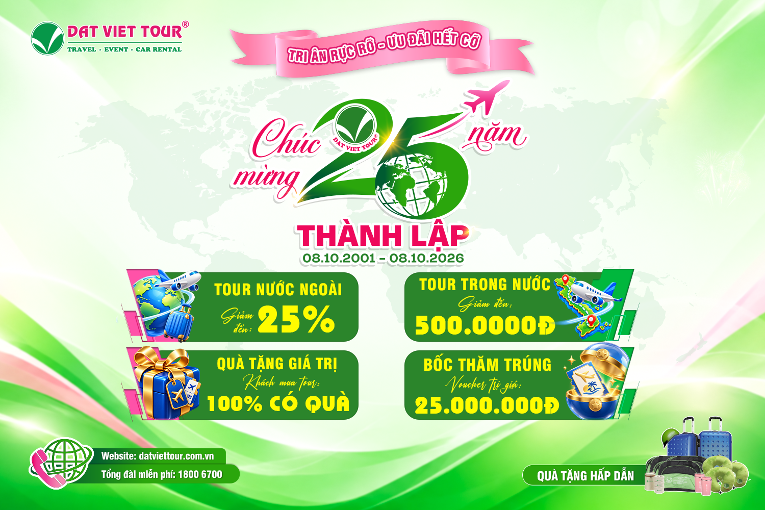 Ưu đãi đến 25% mừng sinh nhật 25 năm Đất Việt Tour. 