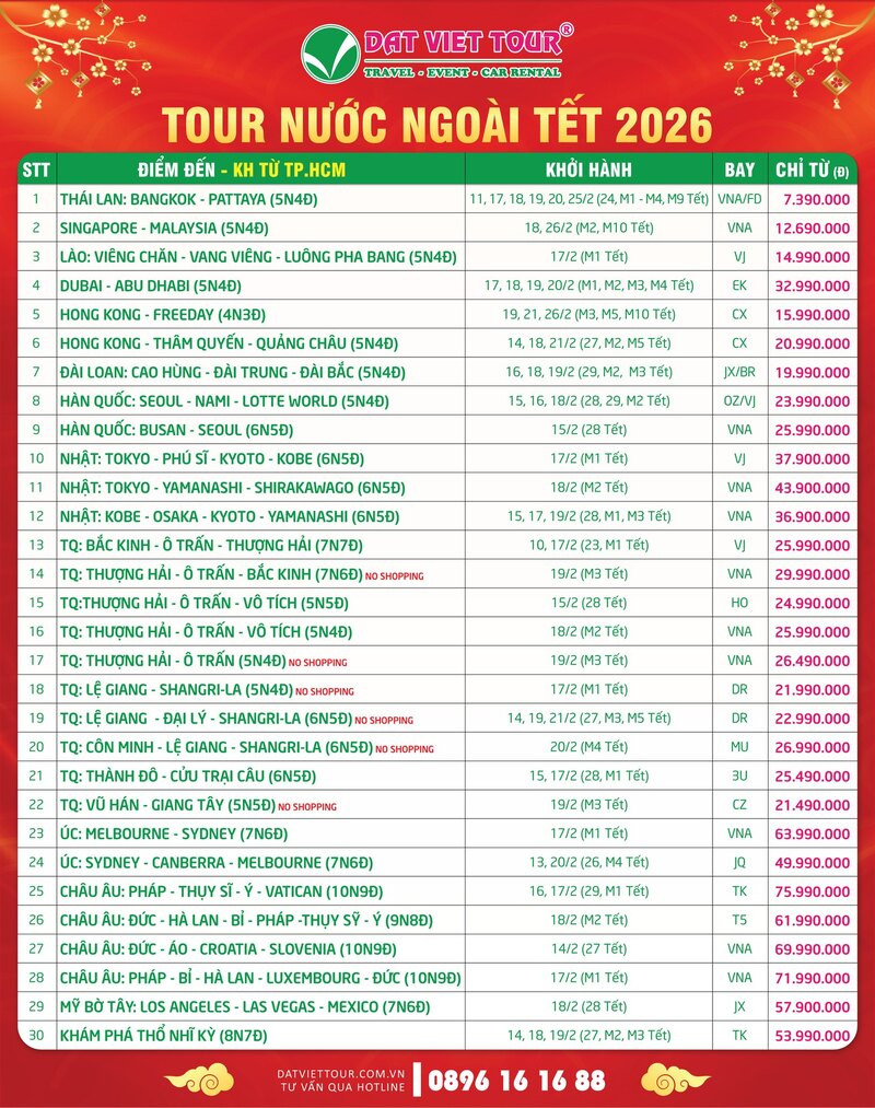 Thoải mái vi vu nước ngoài Tết này mà không lo về giá